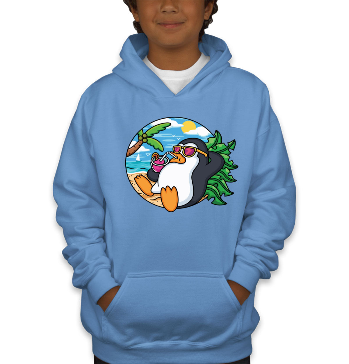 Cartoon Penguin On Vacation Youth Hoodie