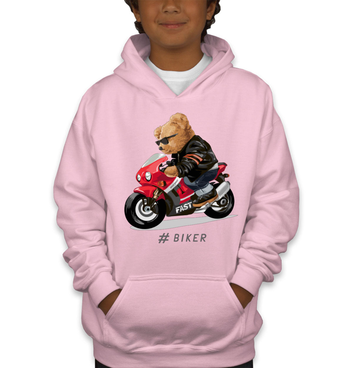 Teddy Bear Cool Biker Youth Hoodie