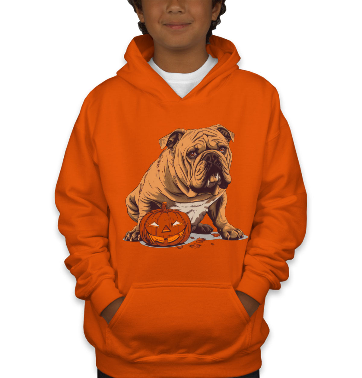 Bulldog With Halloween Pumpkin Youth Hoodie