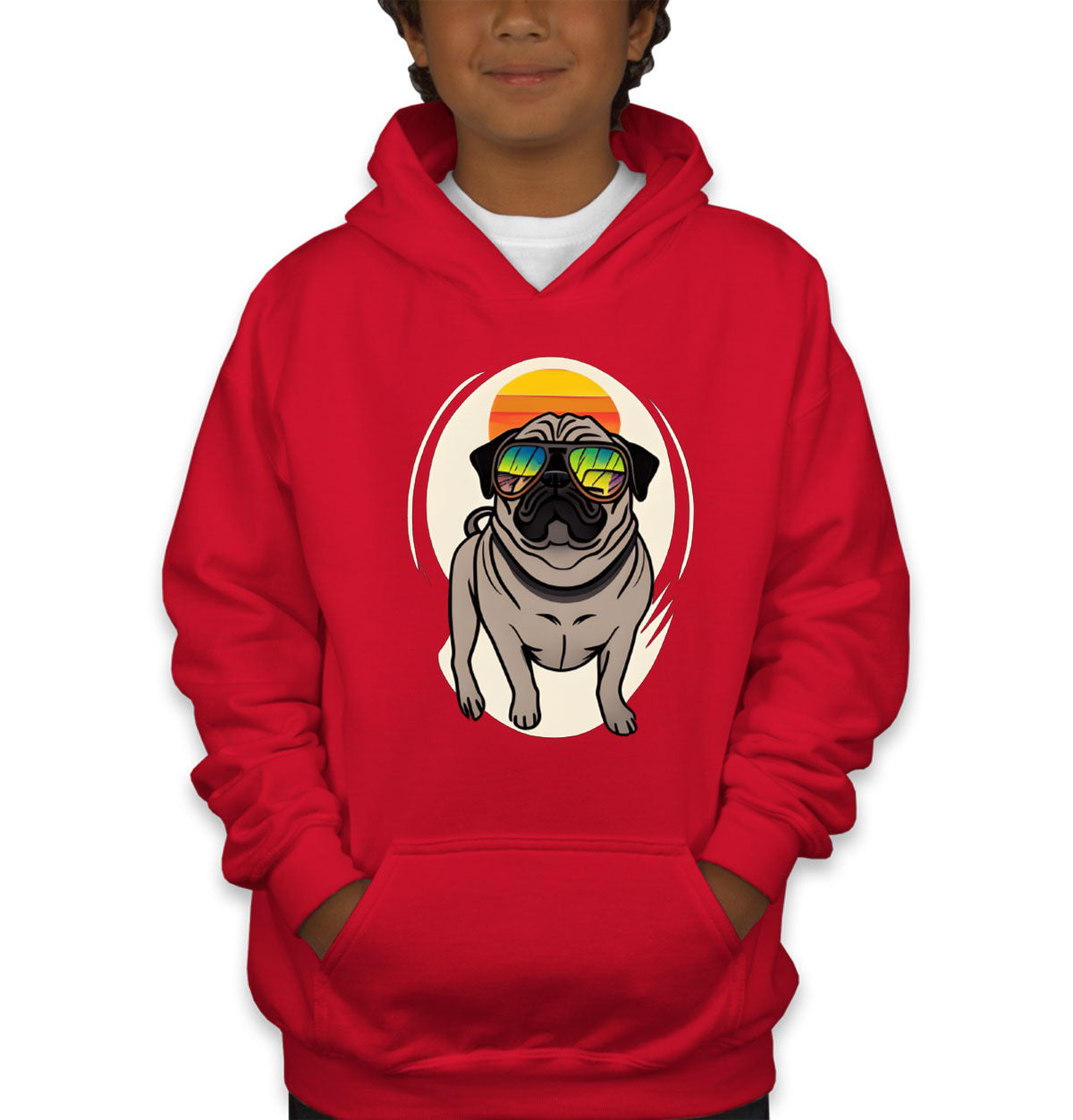 Pug Dog With Sunglasses Youth Hoodie