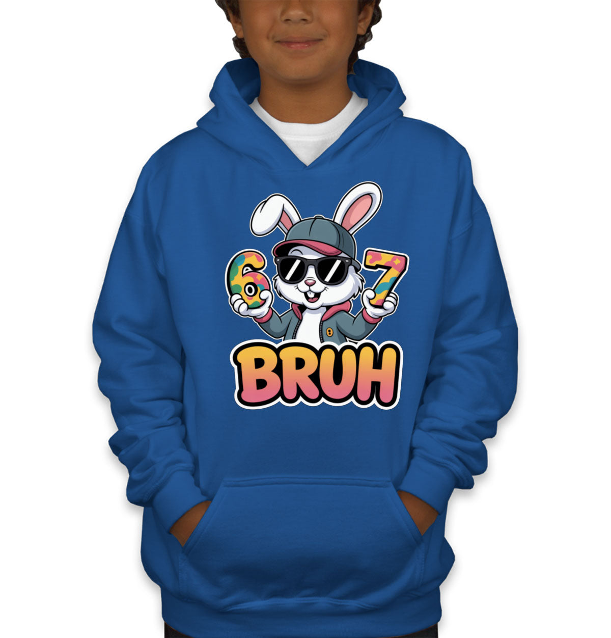 Six Seven Sixty Seven Bruh Bunny Easter Youth Hoodie