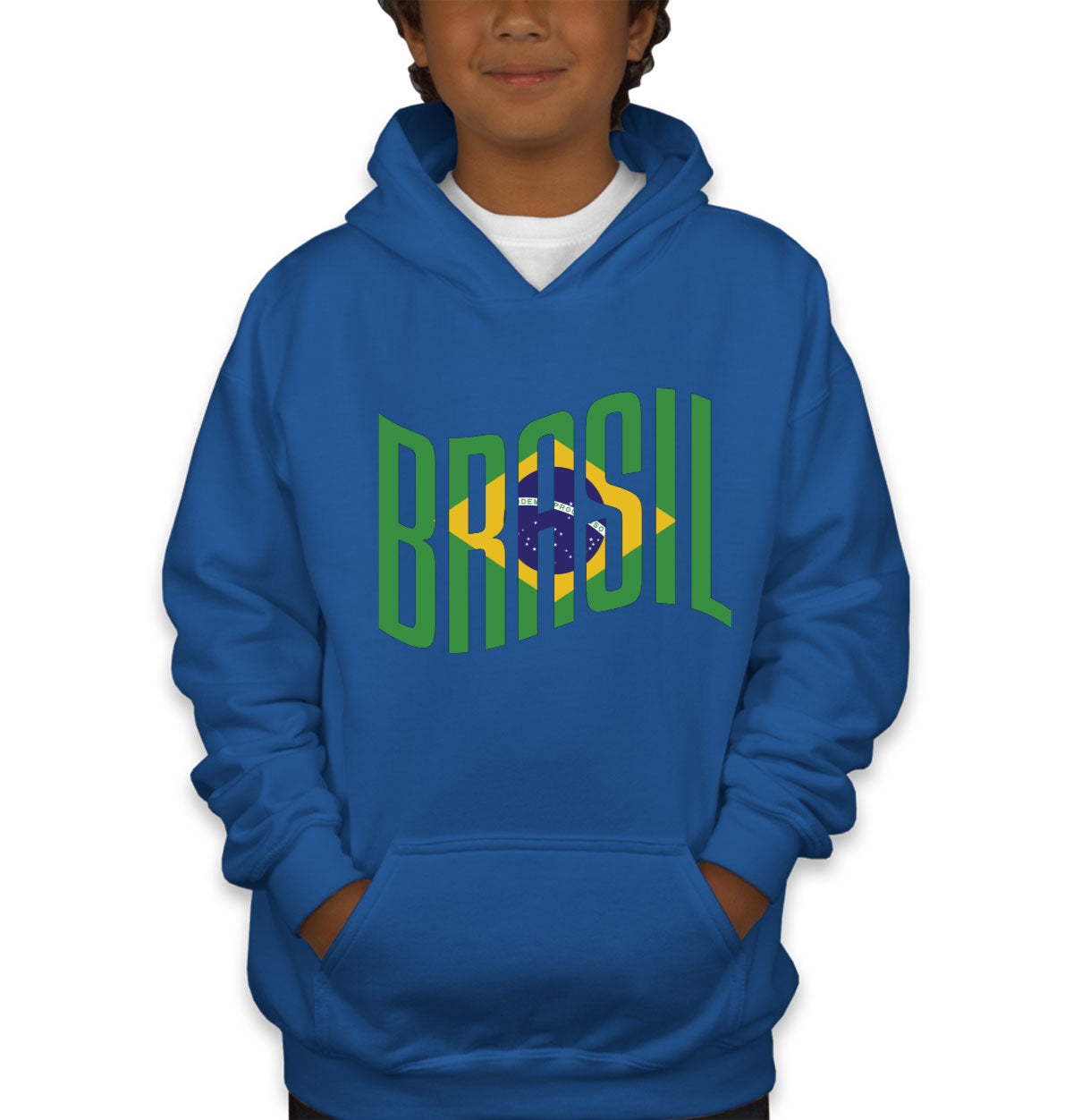 Brasil Typography With Brazil Flag Youth Hoodie