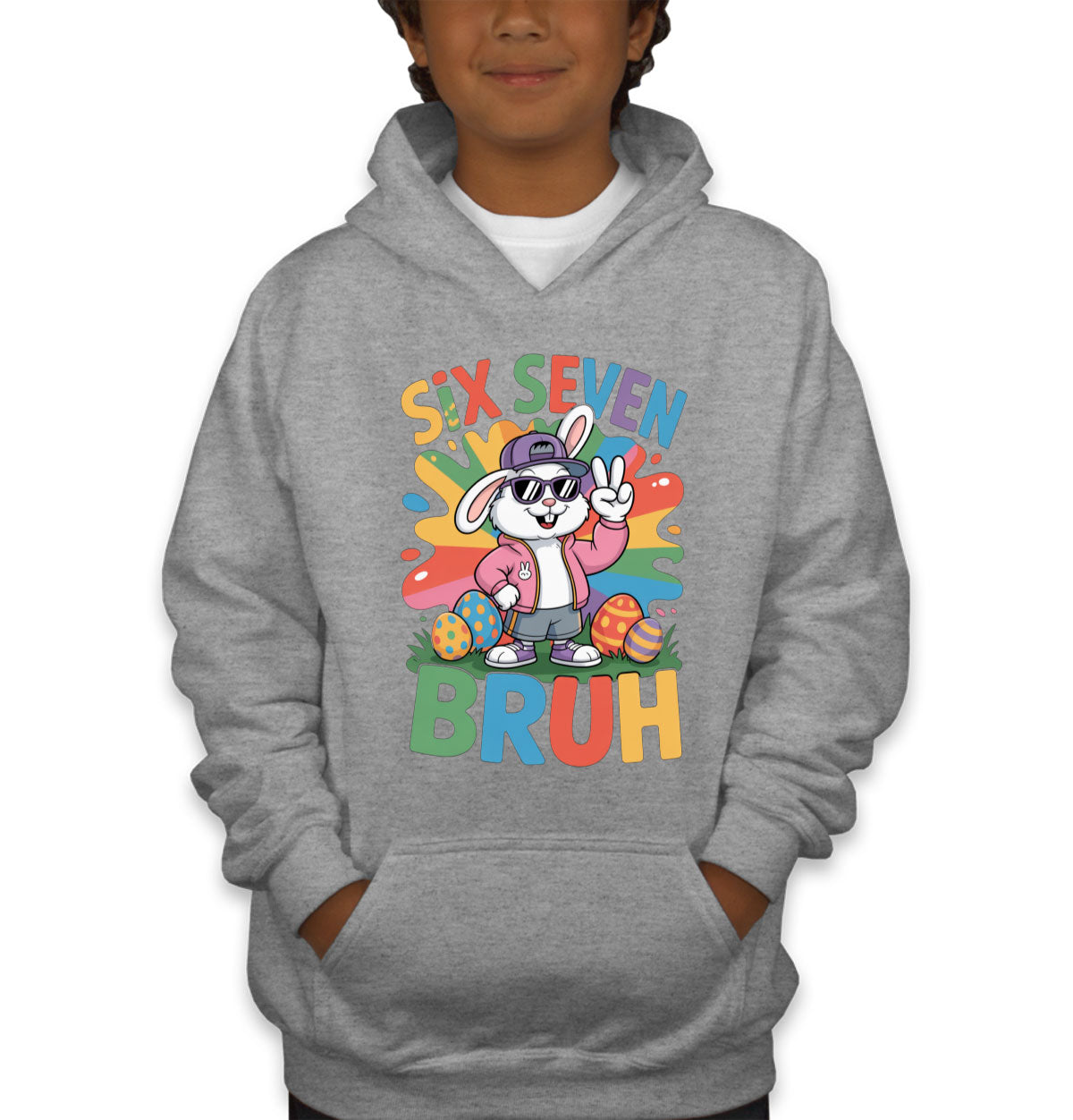 Six Seven Sixty Seven Bruh Bunny Easter Youth Hoodie