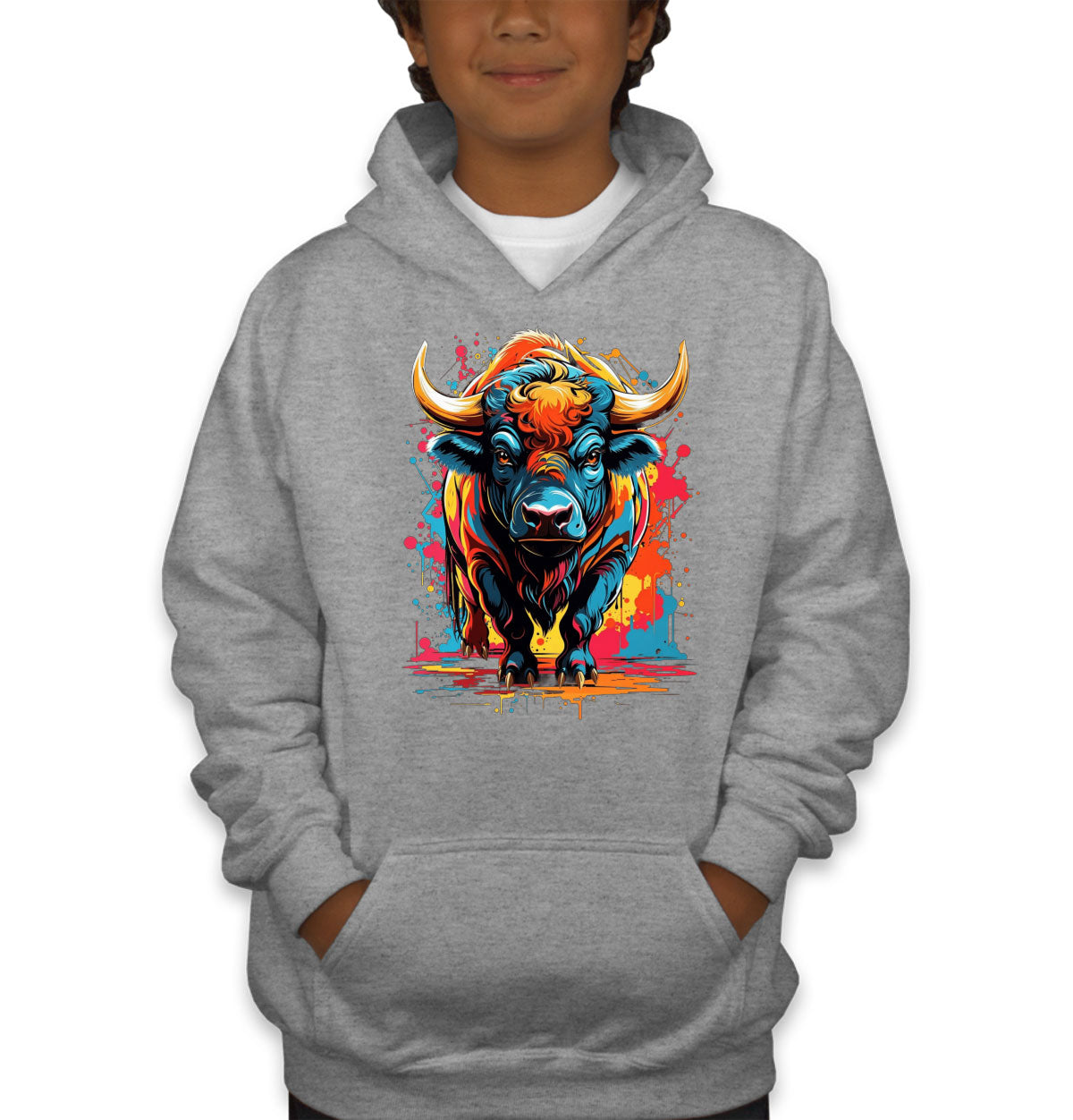 Illustration Colorful Bull Youth Hoodie