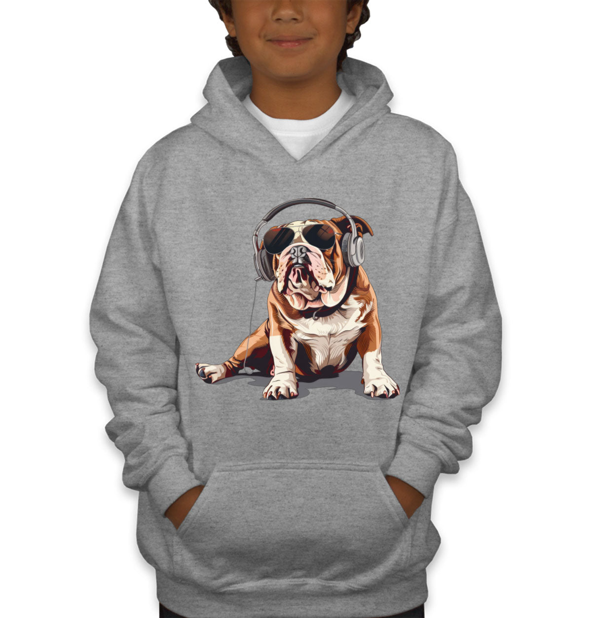 Bulldog With Headphone Youth Hoodie