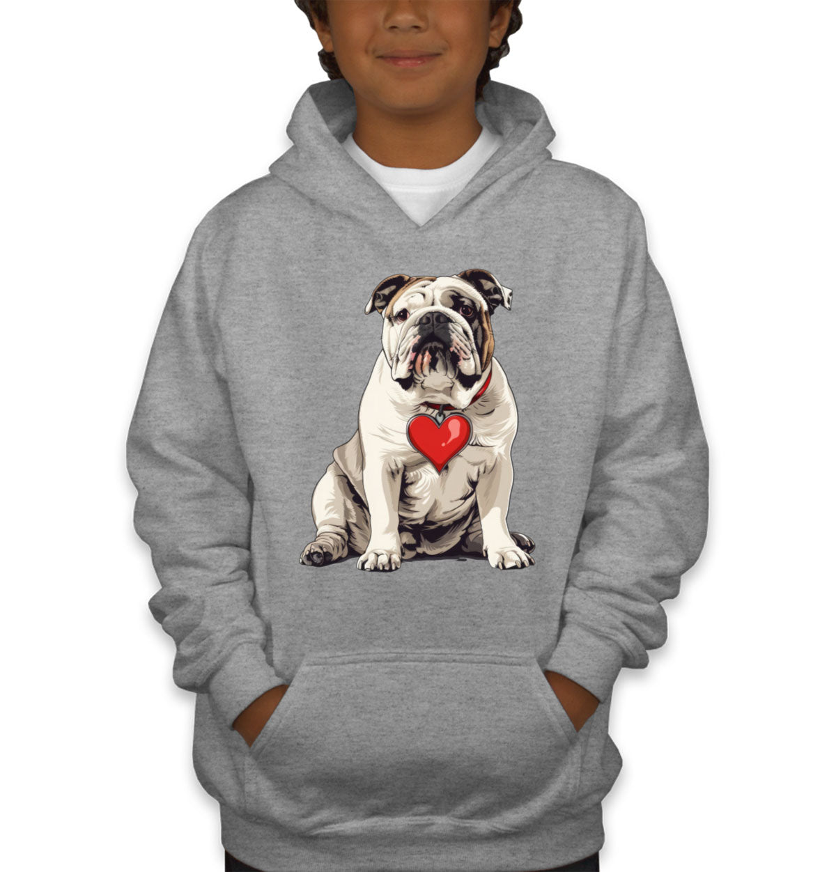 Bulldog With Heart Youth Hoodie