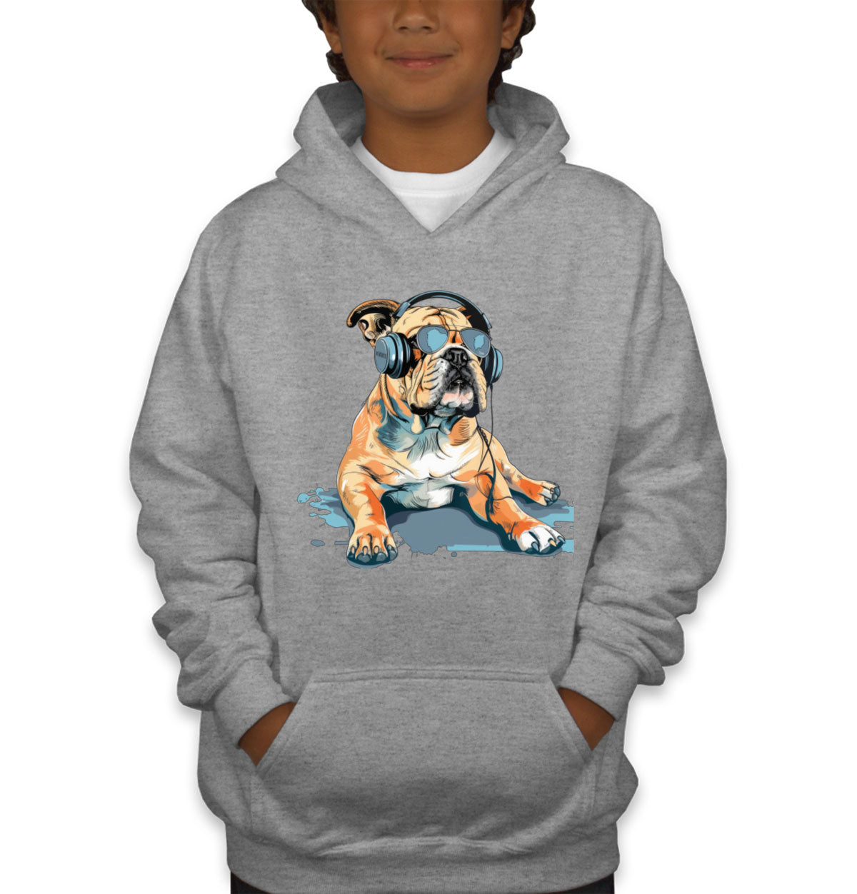 Bulldog With Headphone And Sunglasses Youth Hoodie