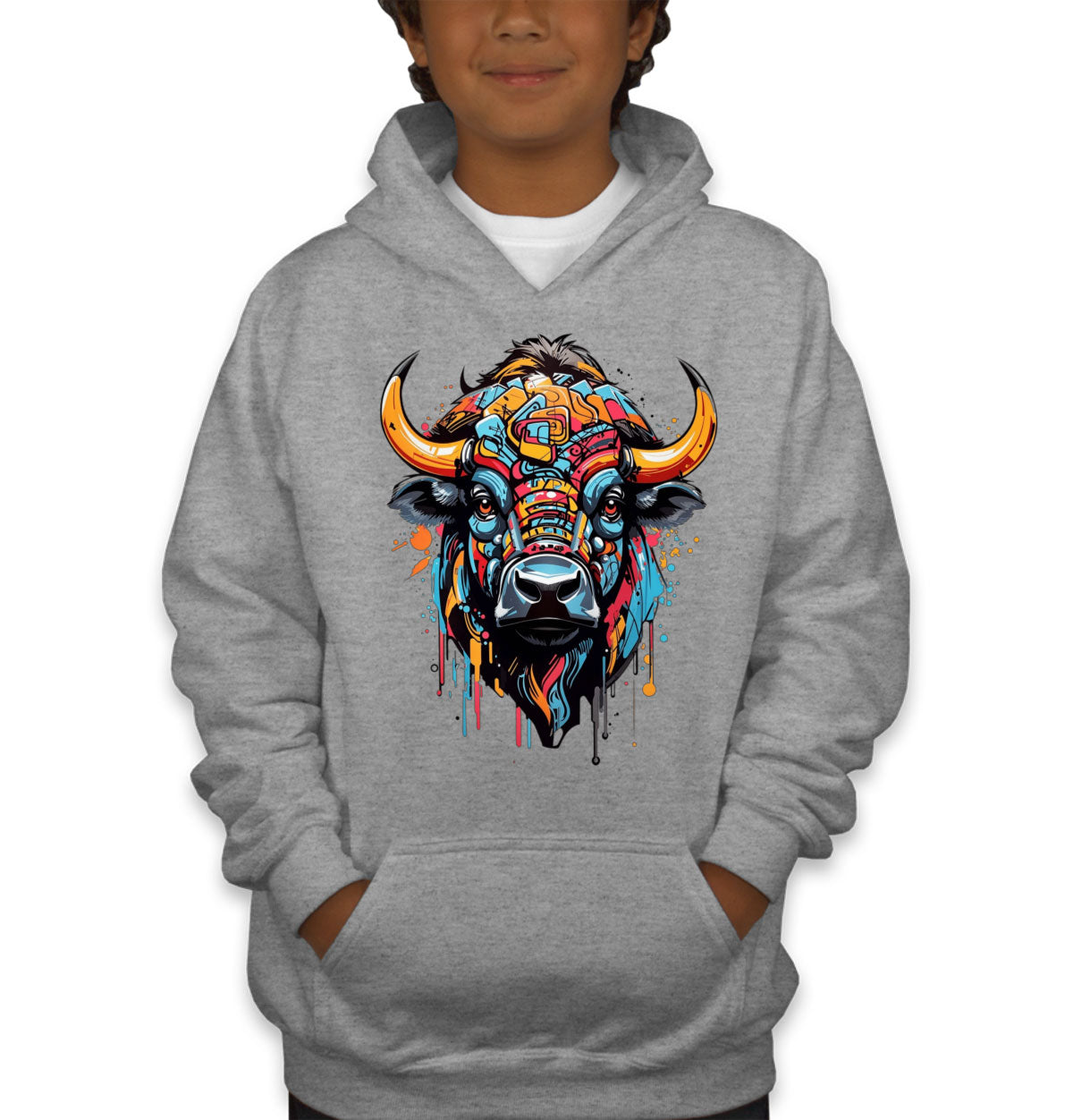 Illustration Colorful Bull head Youth Hoodie