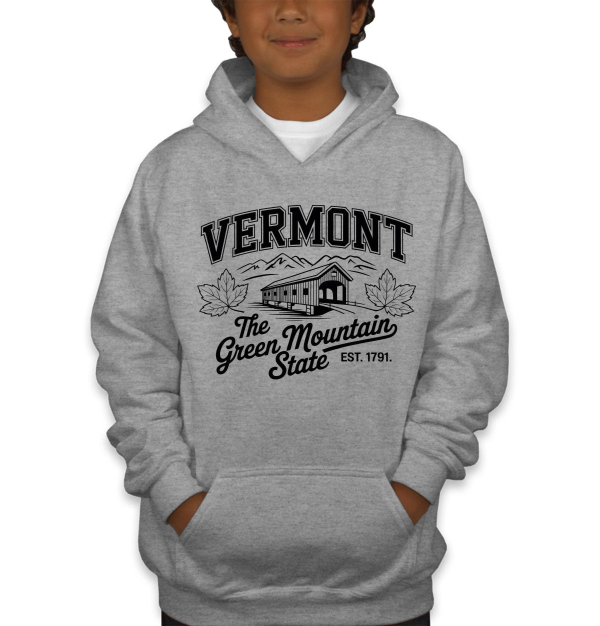 Vermont Cityscape Illustration The Green Mountain State Youth Hoodie