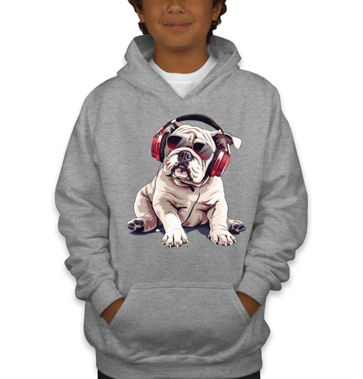 Cool Bulldog With Headphone And Sunglasses Youth Hoodie