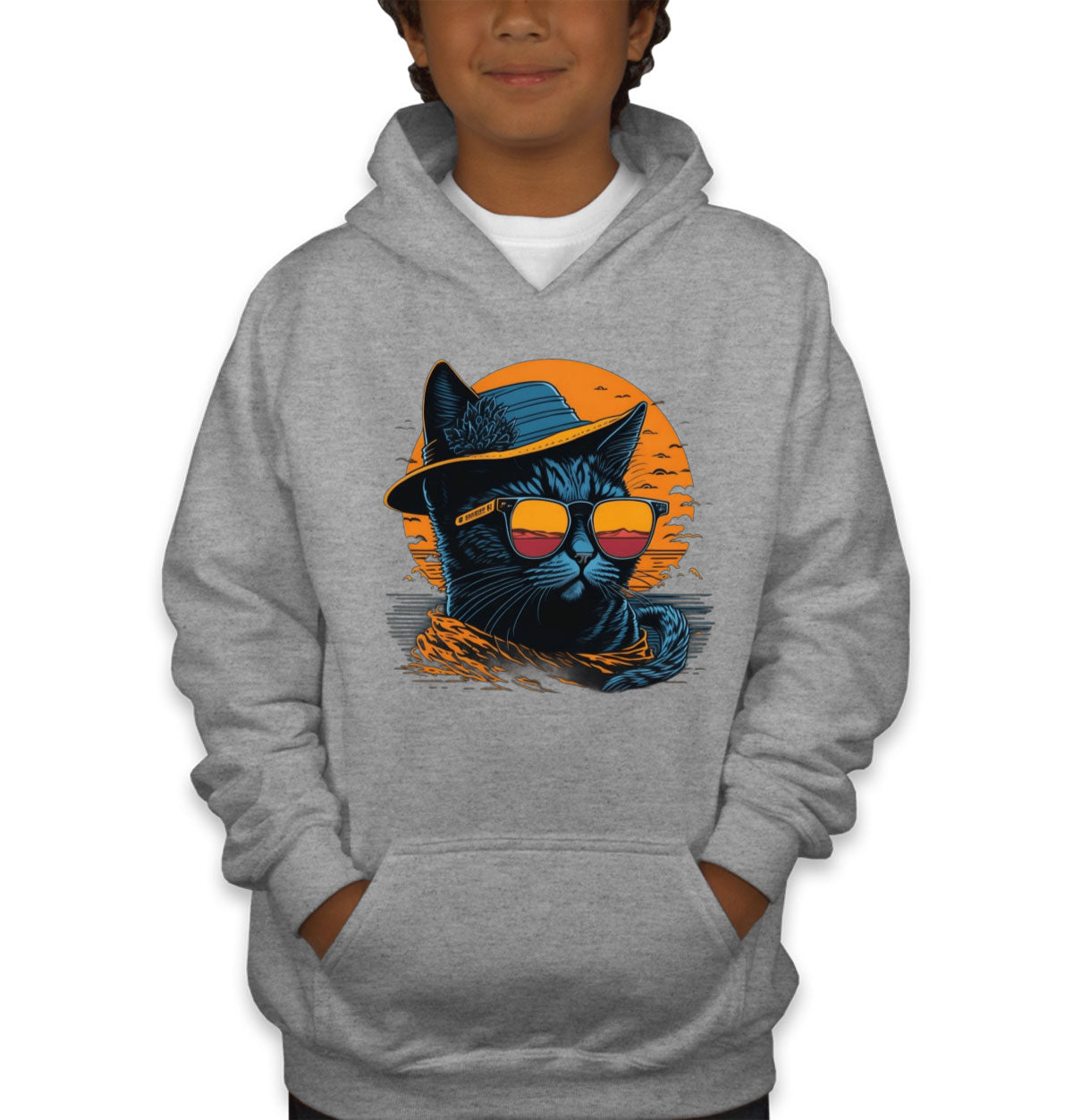 Cool Cat With Hat And Sunglasses Youth Hoodie