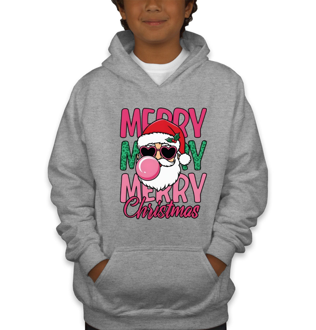 Santa Bubble Gum Merry Christmas Youth Hoodie