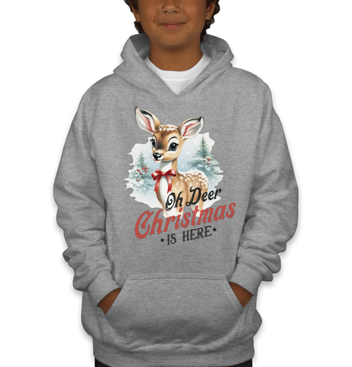 Oh Deer Christmas Here Youth Hoodie