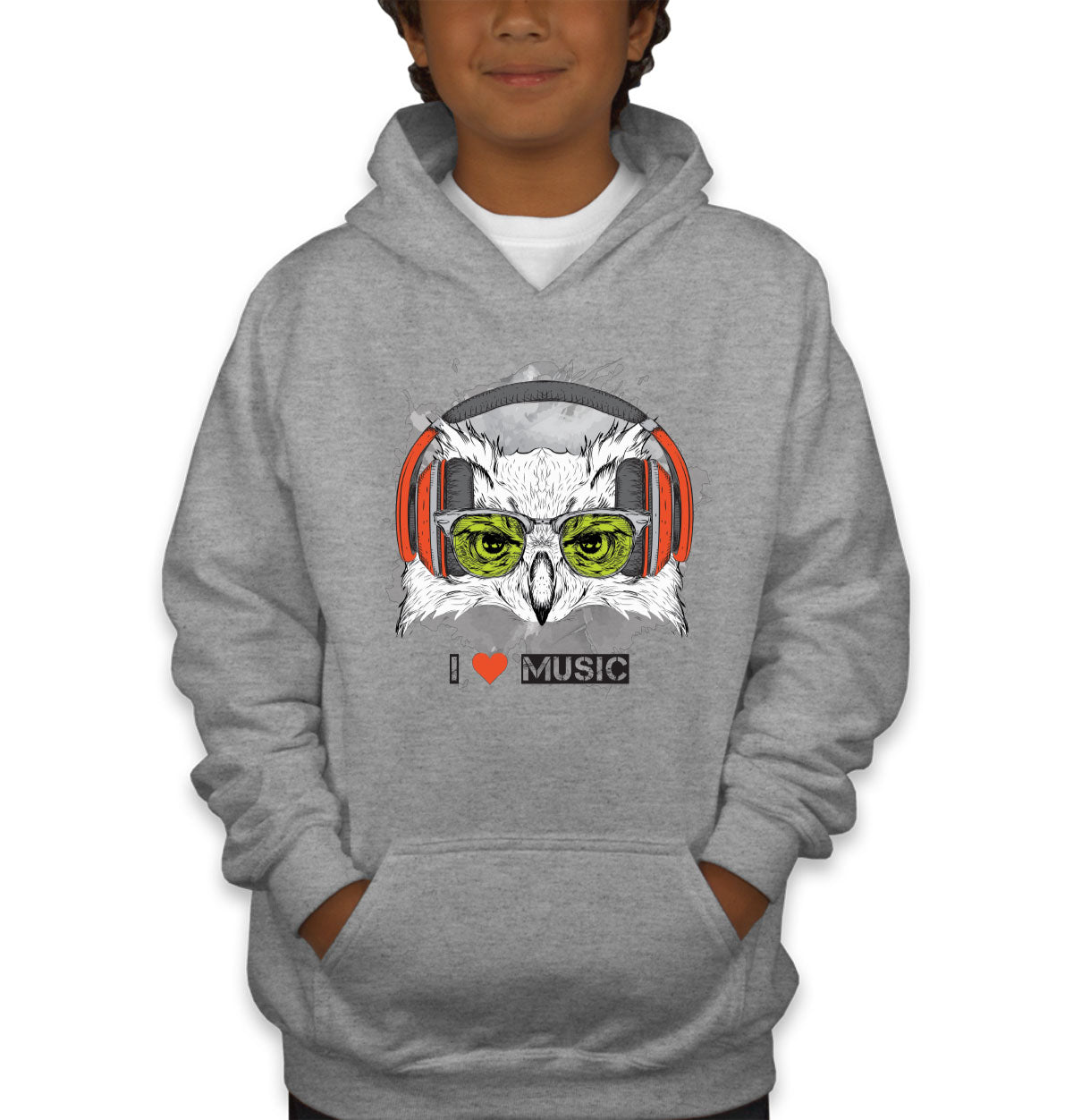 I Love Music Owl With Headphones Youth Hoodie