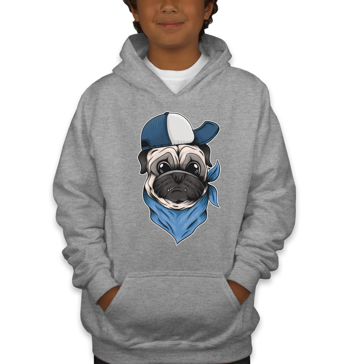 Pug Dog With Hat And Bandana Youth Hoodie