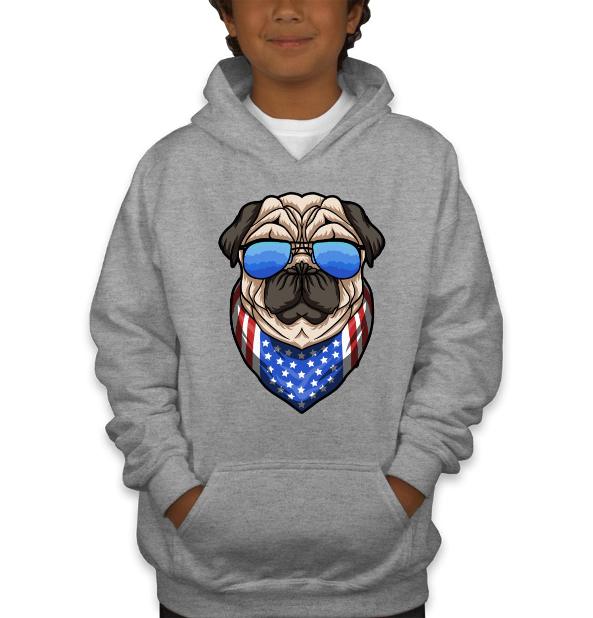 Pug Dog With Sunglasses And Bandana Youth Hoodie