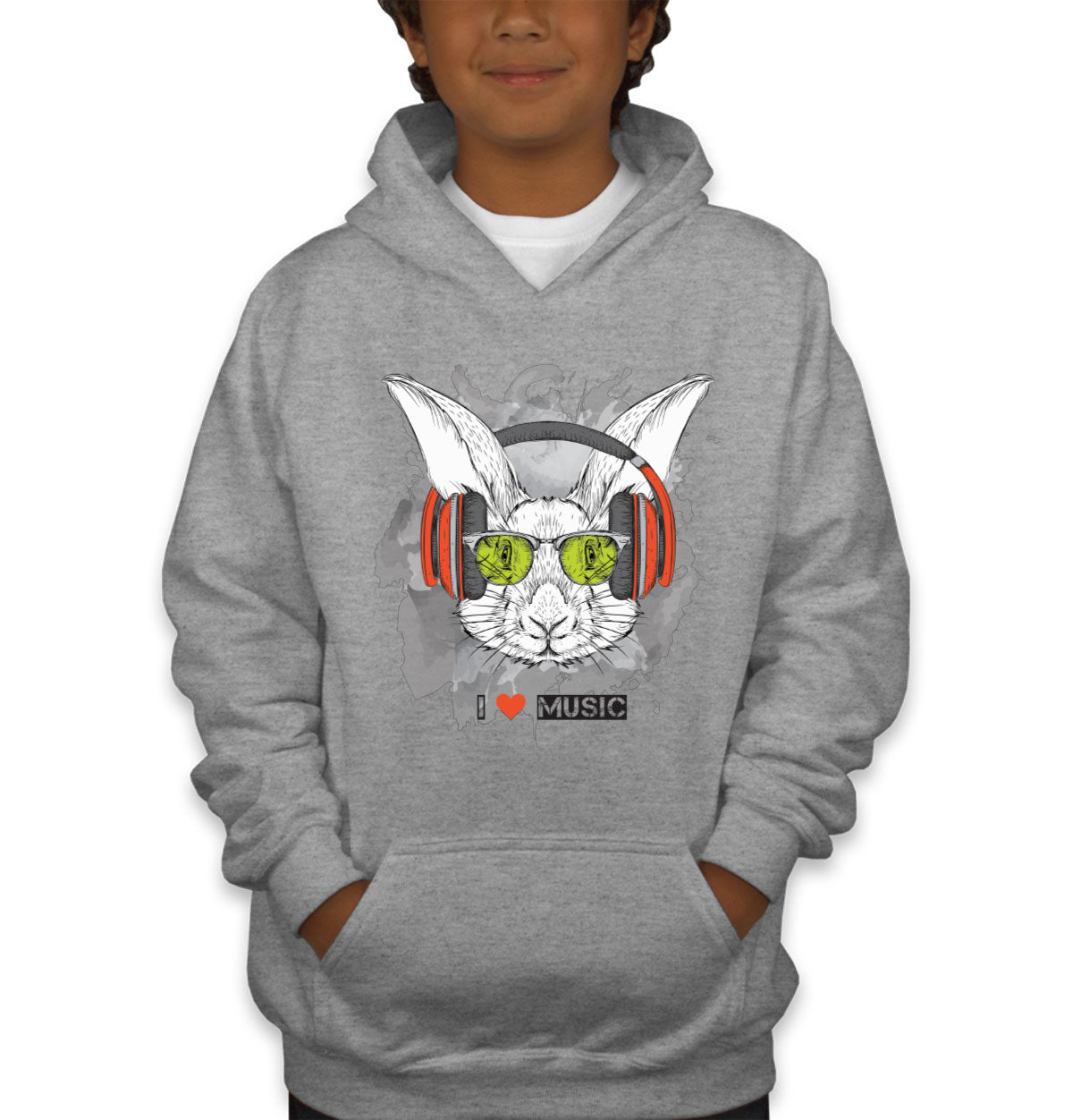 I Love Music Rabbit With Headphones Youth Hoodie