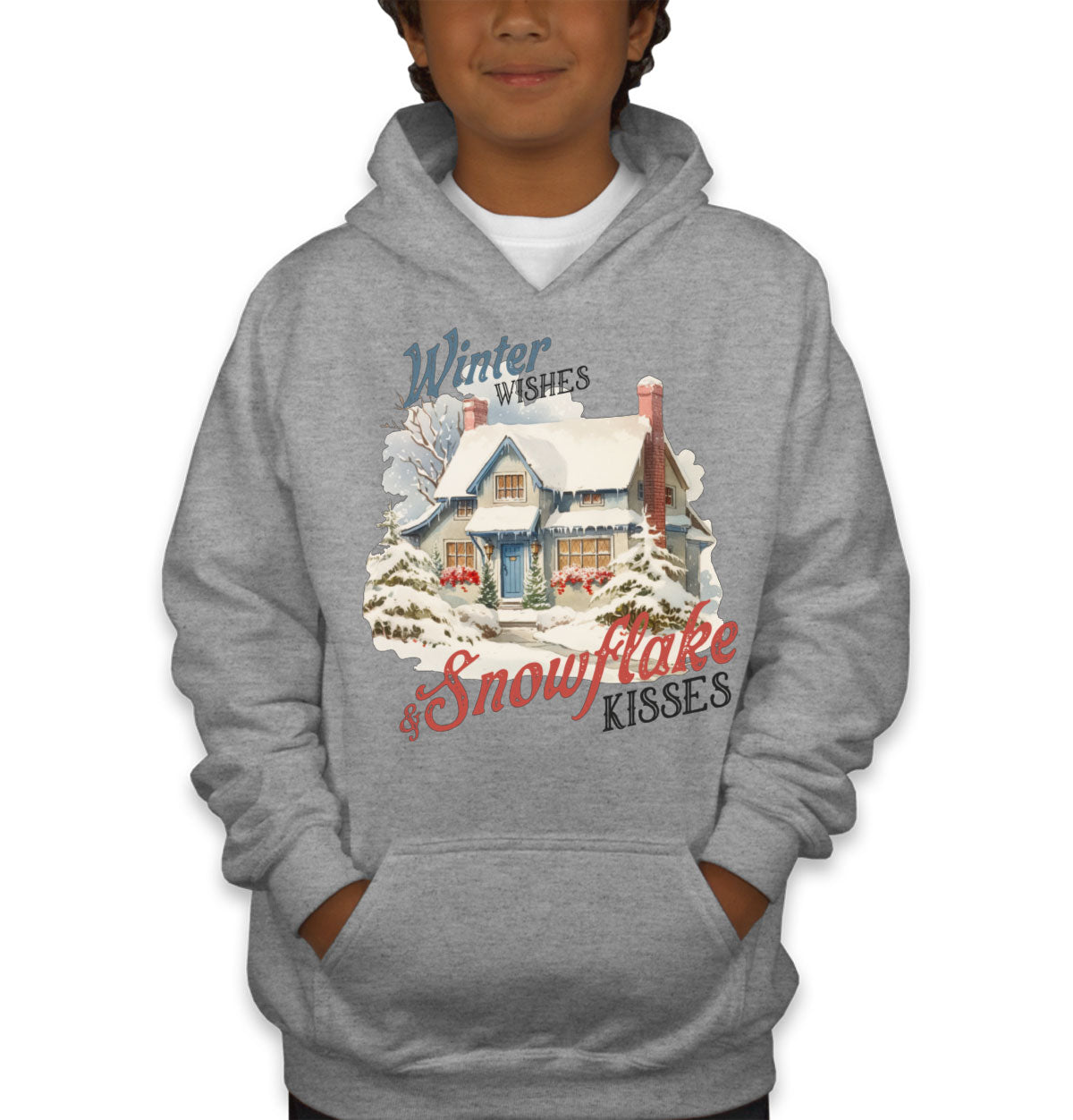 Winter Wishes And Snowflake Kisses Christmas Youth Hoodie