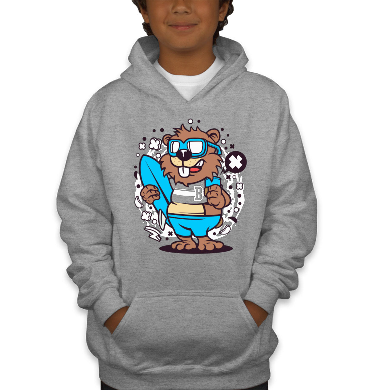 Surfing Beaver Youth Hoodie