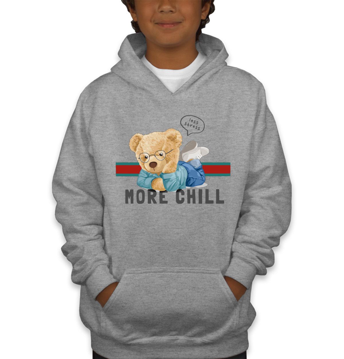 Teddy Bear Less Stress More Chill Youth Hoodie