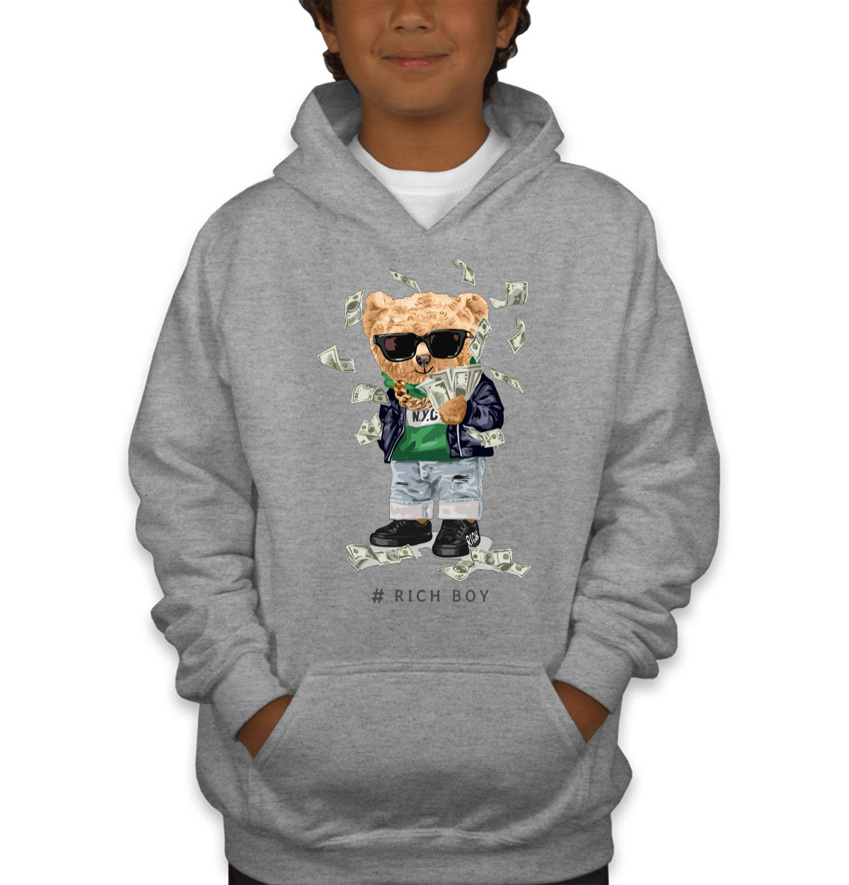 Teddy Bear Rich Boy Youth Hoodie