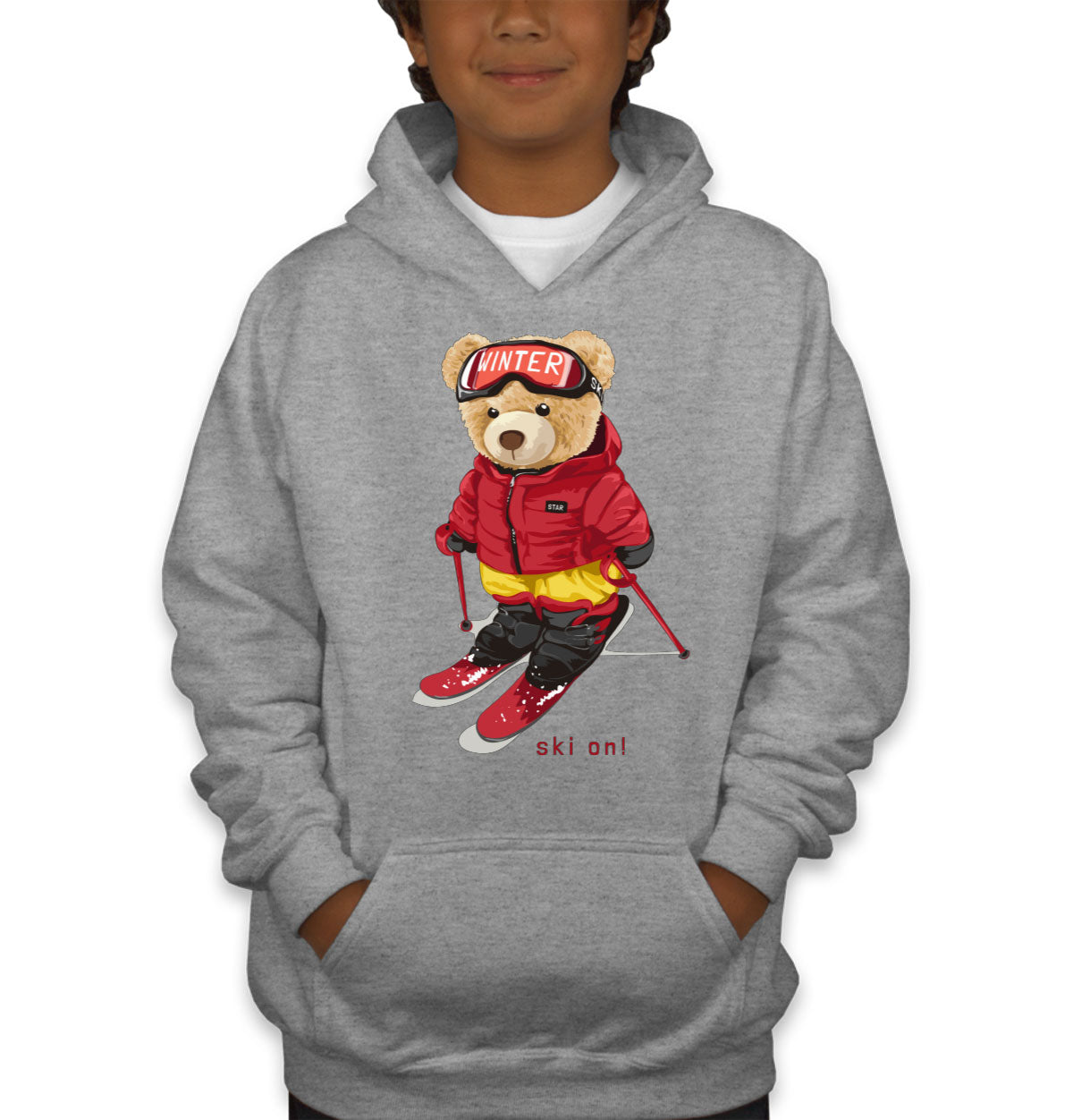 Teddy Bear Snowboarding Youth Hoodie