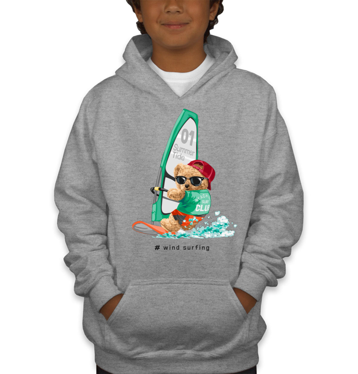 Teddy Bear Surfing Youth Hoodie