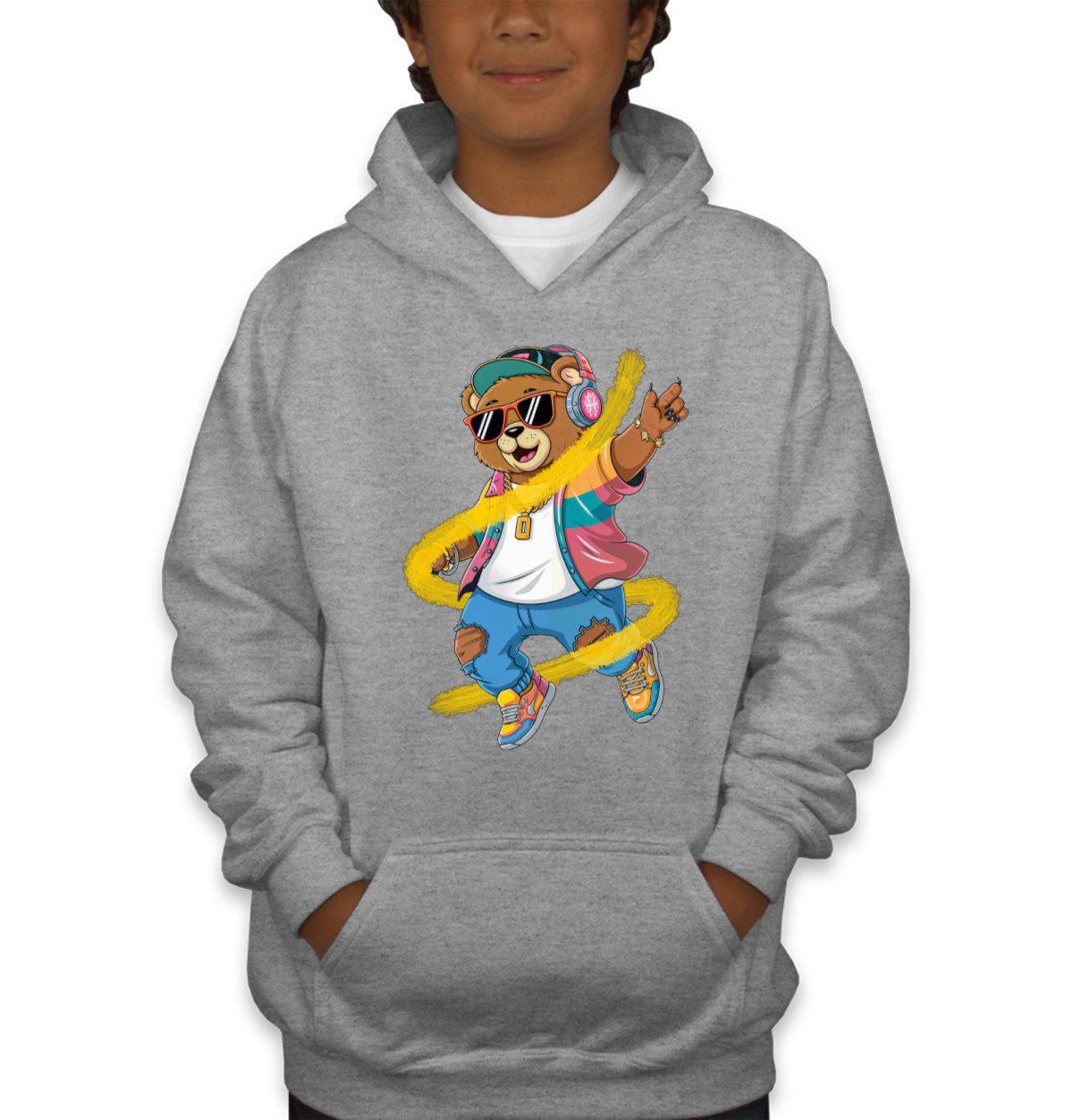 Teddy Bear With Headphone And Sunglasses Youth Hoodie