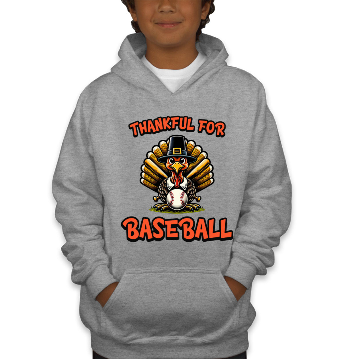 Thankful For Baseball Youth Hoodie
