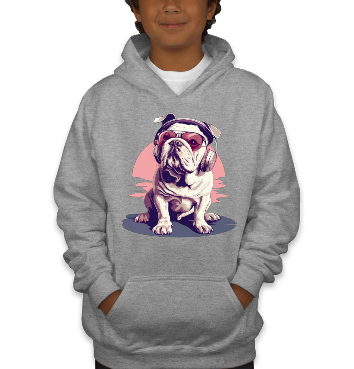 Vintage Bulldog With Headphone And Sunglasses Youth Hoodie