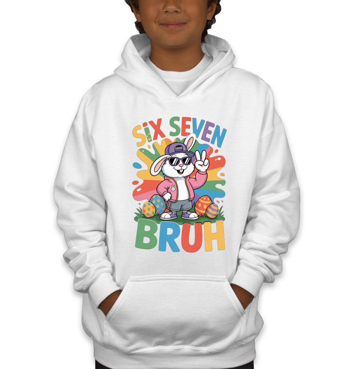 Six Seven Sixty Seven Bruh Bunny Easter Youth Hoodie