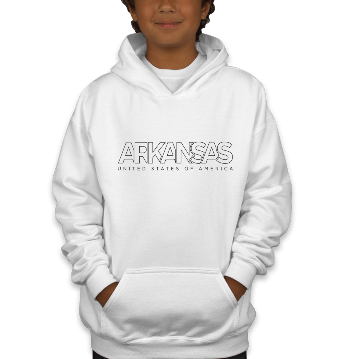 Arkansas Outline Typography Youth Hoodie