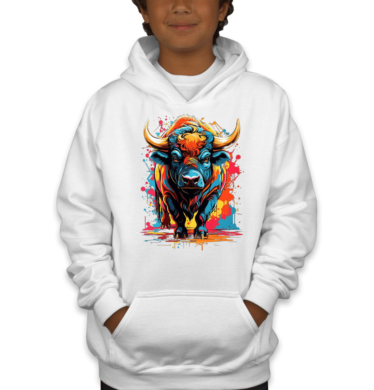 Illustration Colorful Bull Youth Hoodie