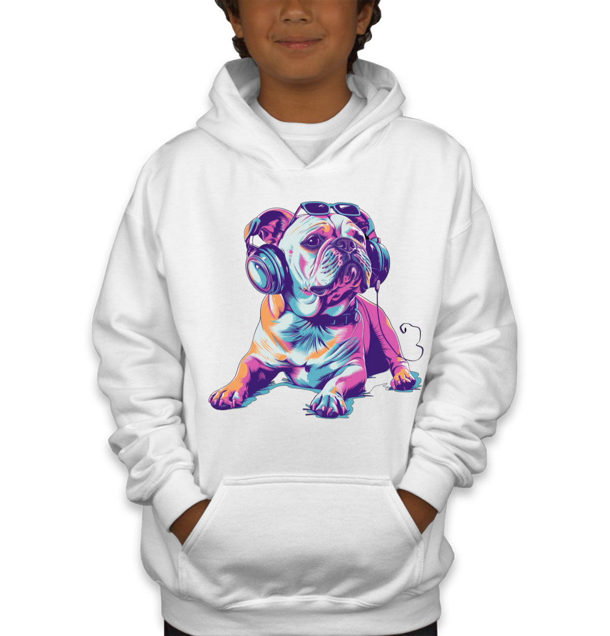 Bulldog With Headphone And Sunglasses Youth Hoodie