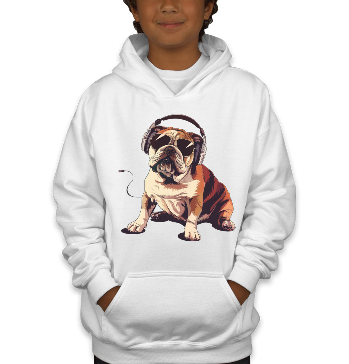 Bulldog With Headphone Youth Hoodie