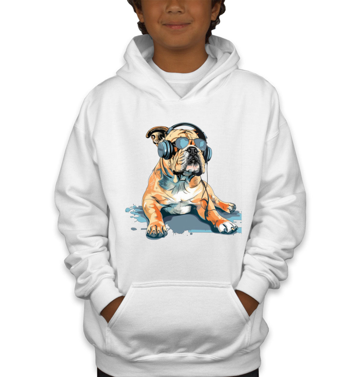 Bulldog With Headphone And Sunglasses Youth Hoodie