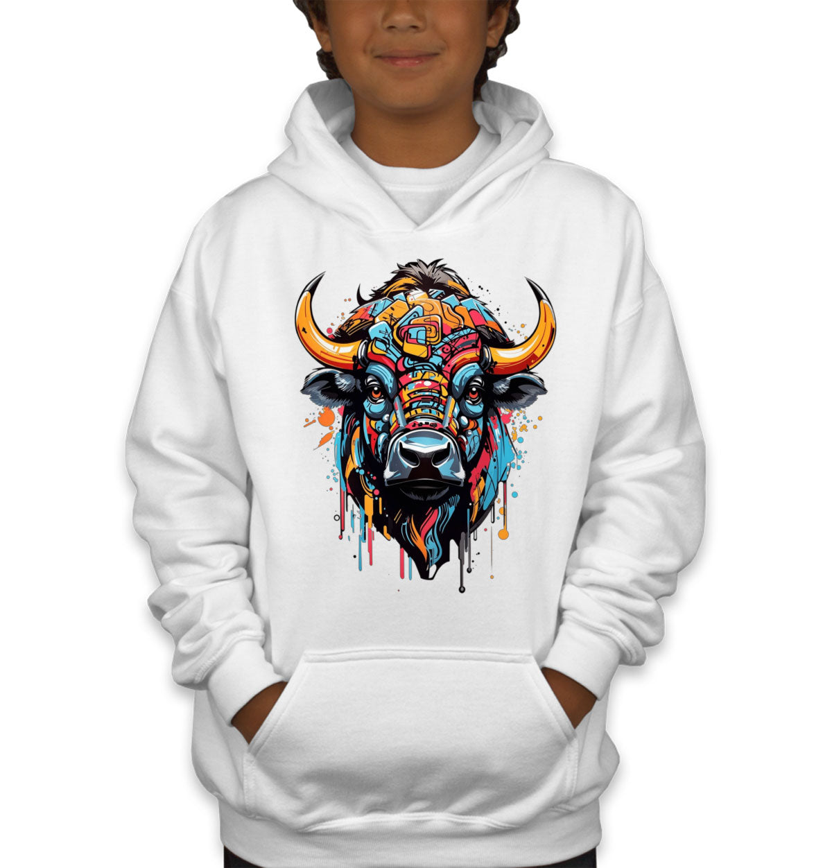 Illustration Colorful Bull head Youth Hoodie