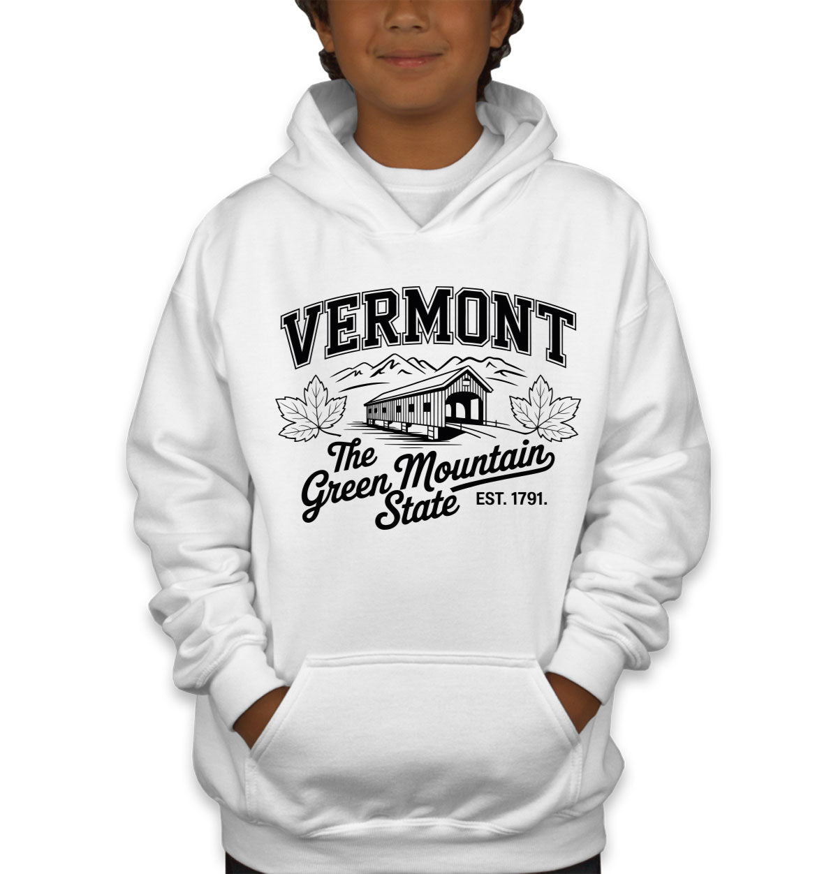 Vermont Cityscape Illustration The Green Mountain State Youth Hoodie