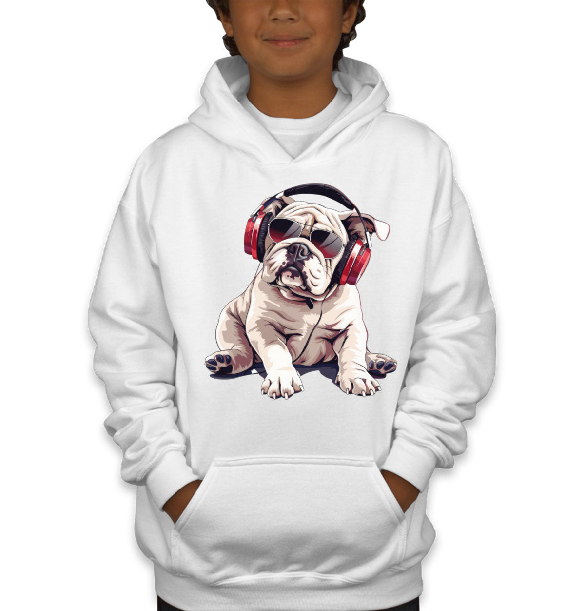 Cool Bulldog With Headphone And Sunglasses Youth Hoodie