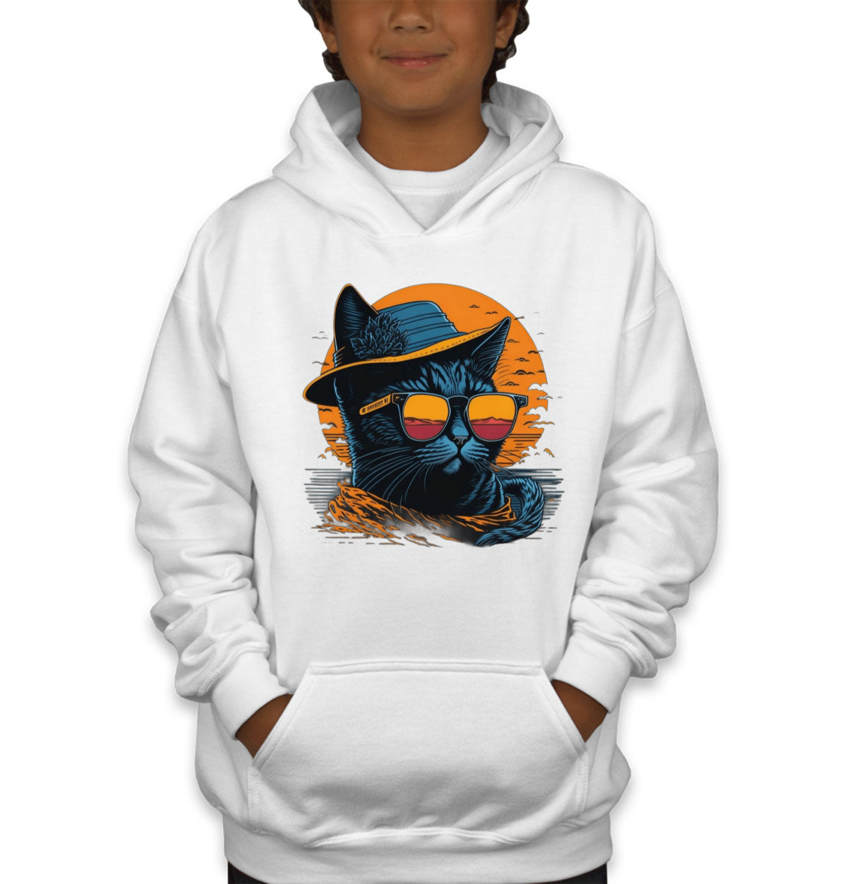 Cool Cat With Hat And Sunglasses Youth Hoodie