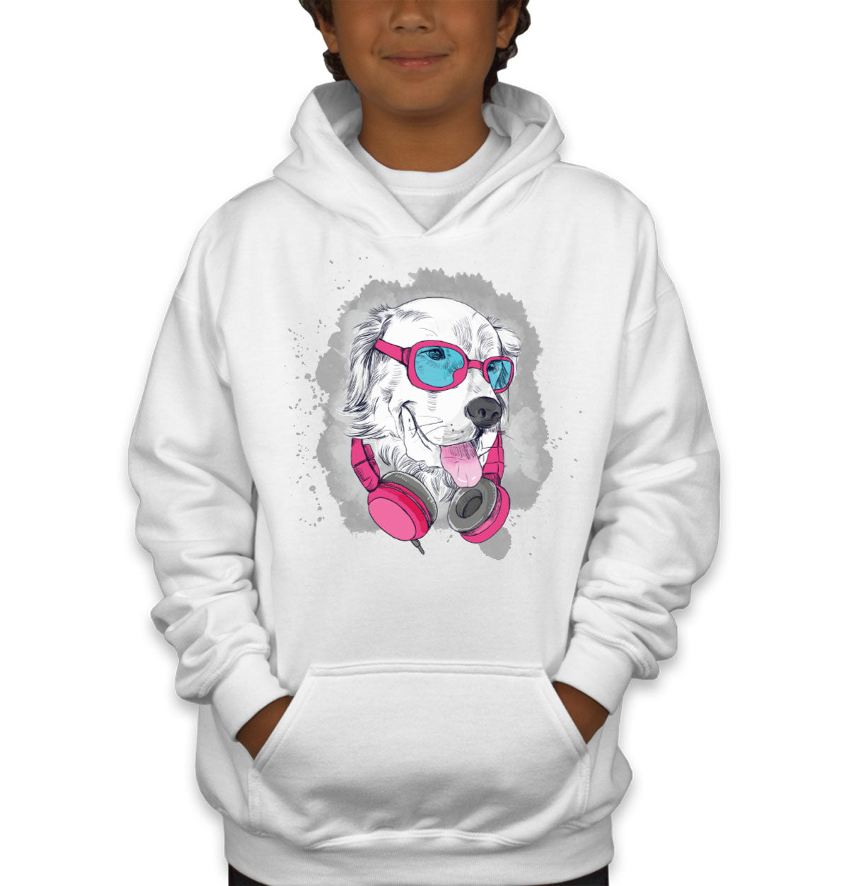 Cool Dog With Headphone Youth Hoodie