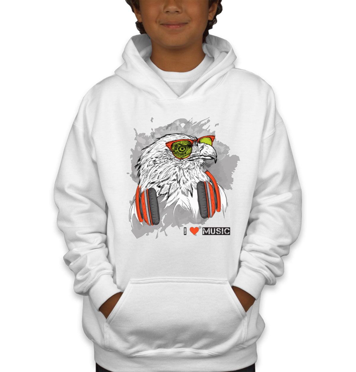 I Love Music Eagle With Headphones Youth Hoodie