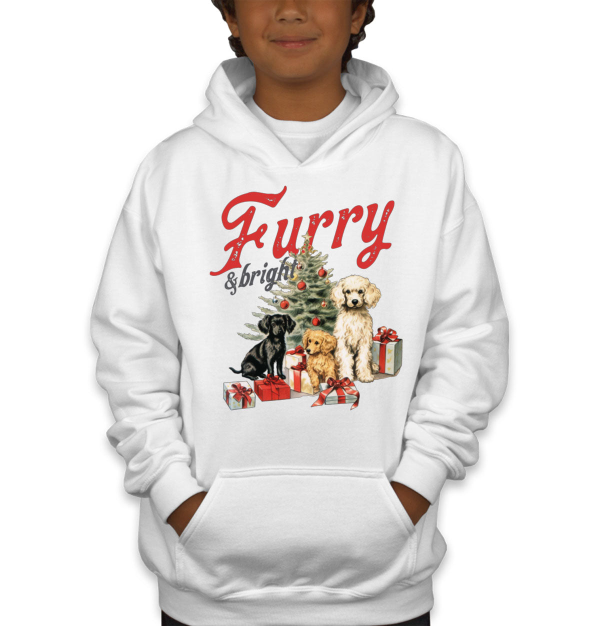 Furry And Bright Christmas Youth Hoodie