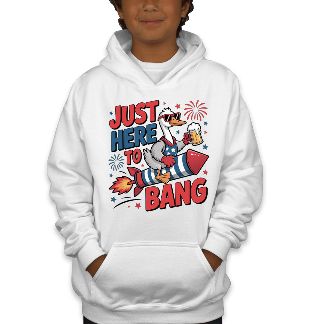 Just Here To Bang Independence Day Patriotic Youth Hoodie