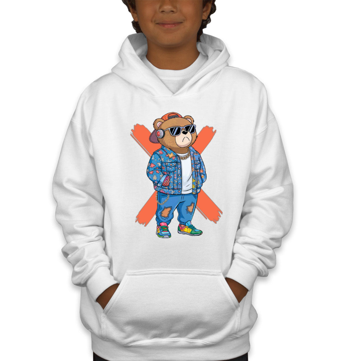Hipster Teddy Bear Youth Hoodie