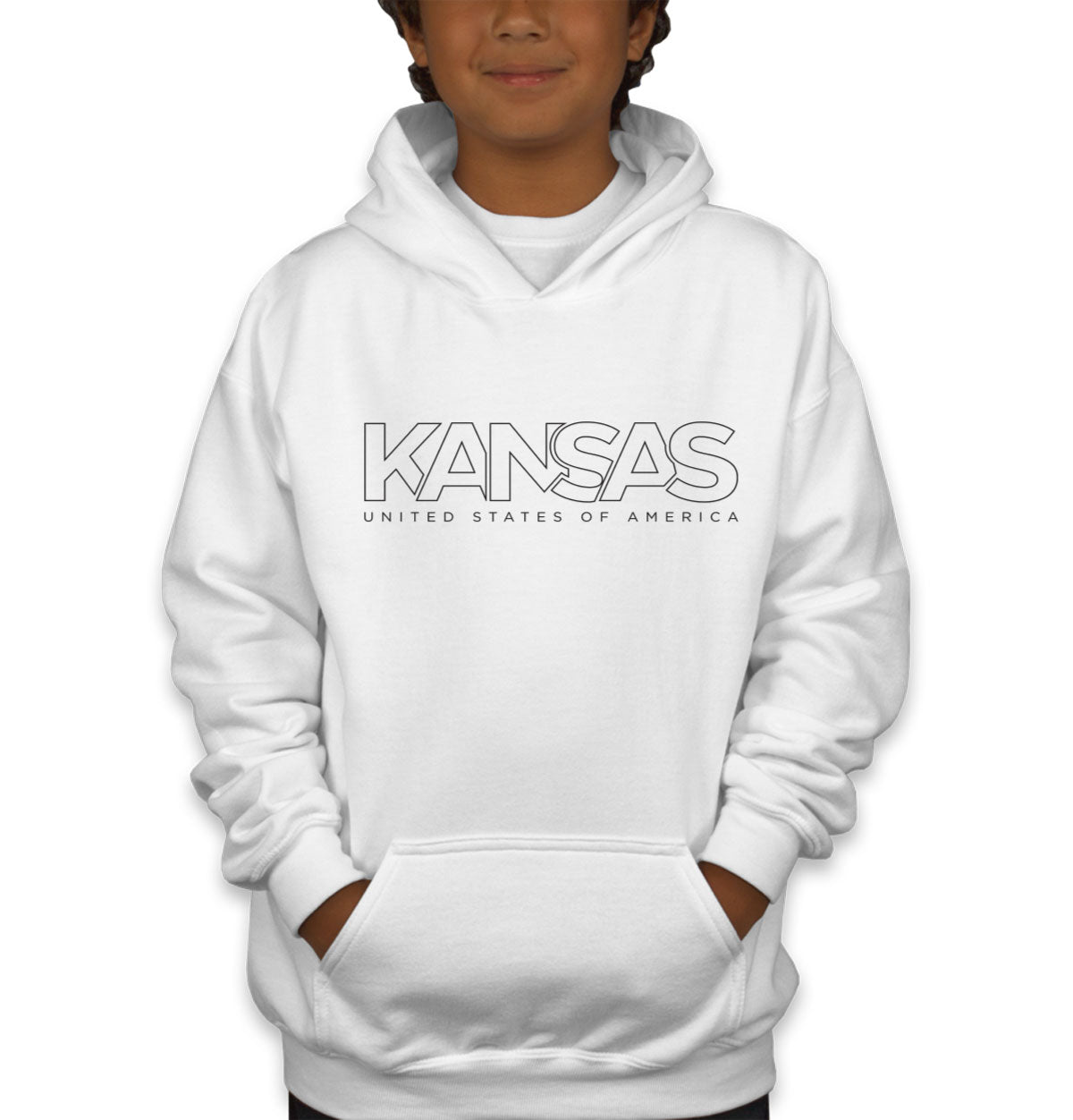 Kansas Outline Typography Youth Hoodie