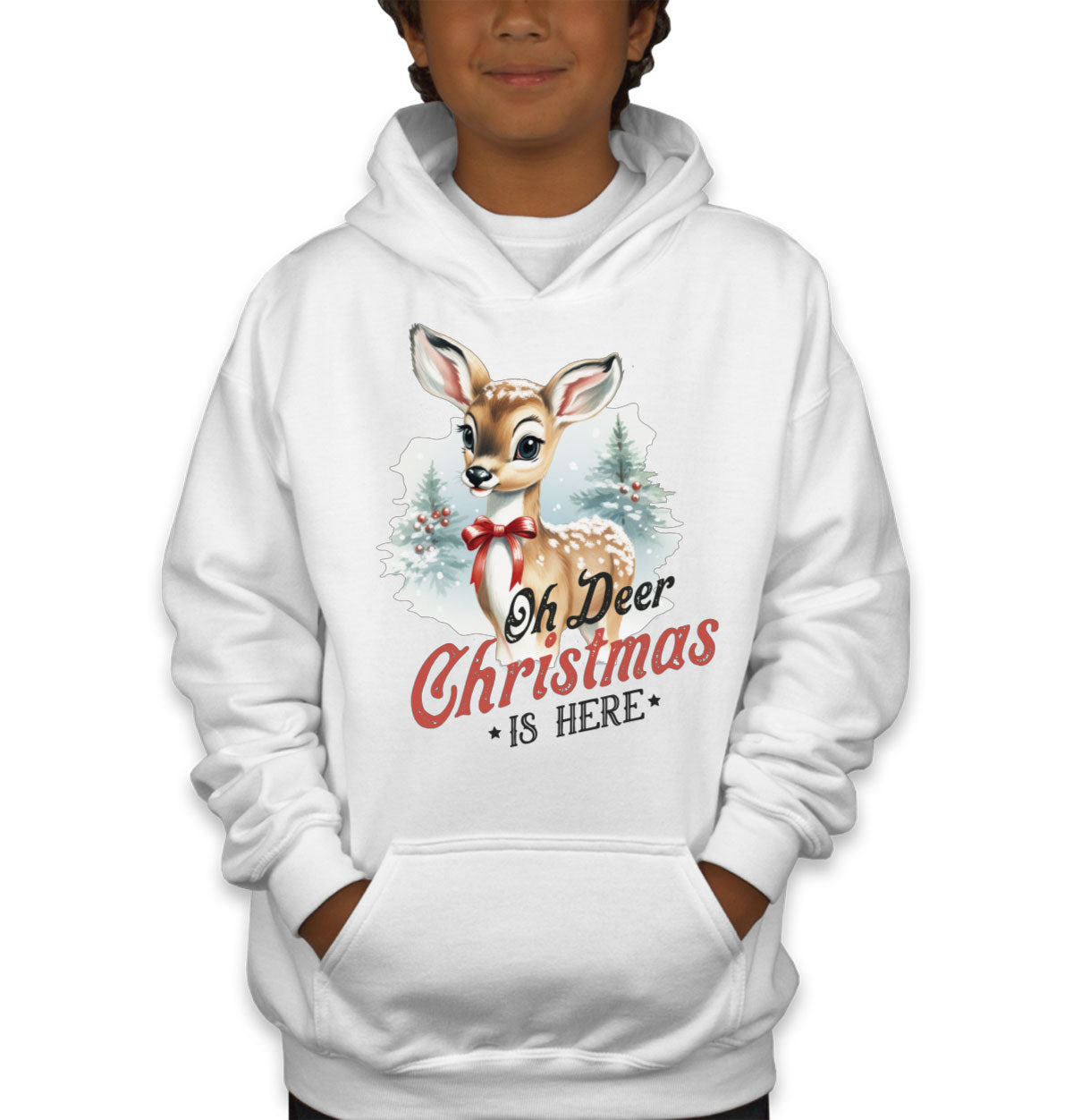 Oh Deer Christmas Here Youth Hoodie