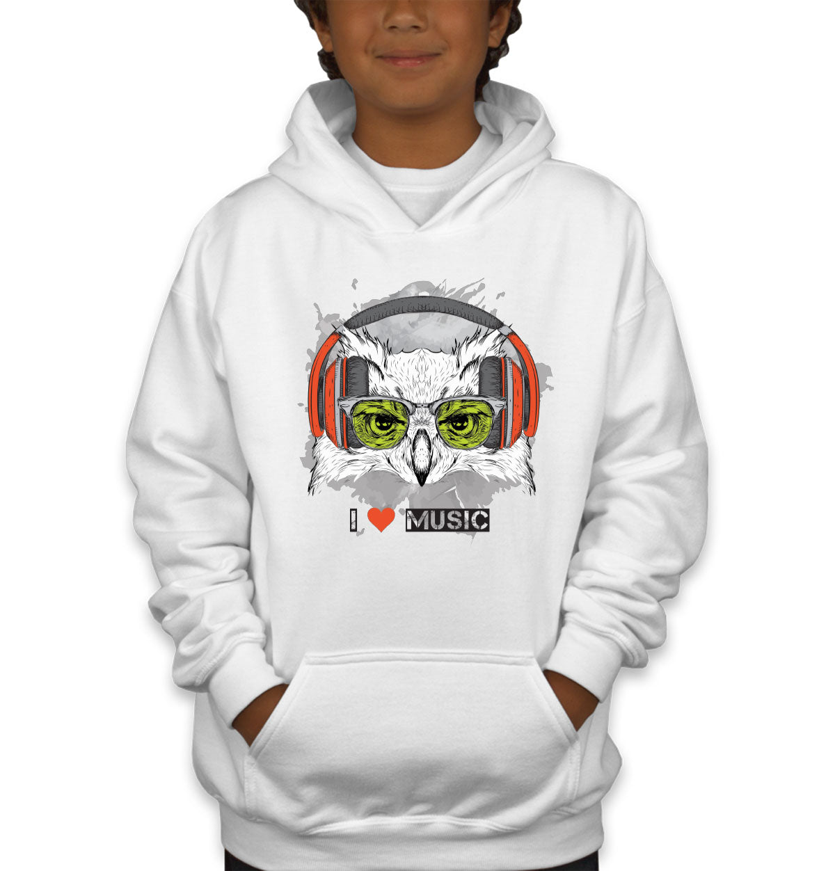 I Love Music Owl With Headphones Youth Hoodie