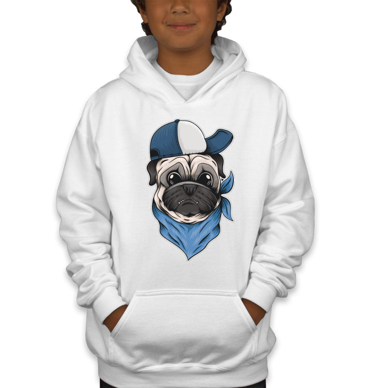 Pug Dog With Hat And Bandana Youth Hoodie