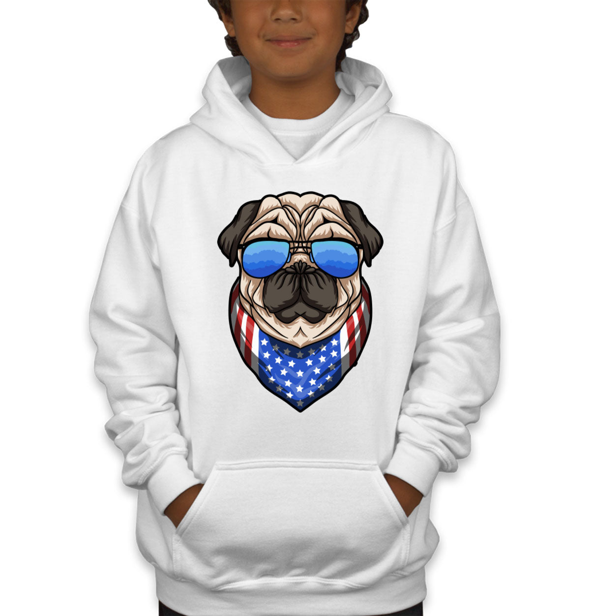 Pug Dog With Sunglasses And Bandana Youth Hoodie